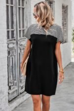 Round Neck Stripes Loose Fit Shirt A Line Dress - Image 3