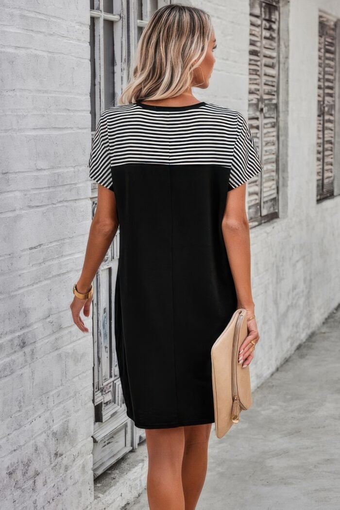 Round neck stripes loose fit shirt a line dress - image 5