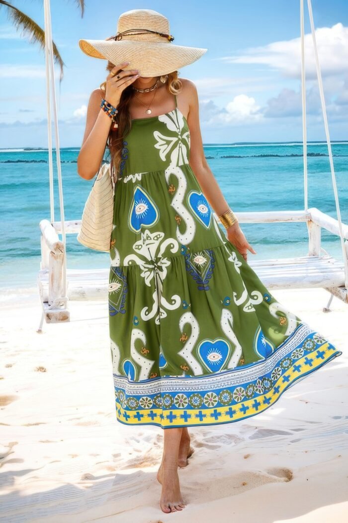 Sleeveless Eyeball Print Spaghetti Strap Dress - Image 7