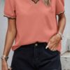 V Neck Contrast Trim Elegant Short Sleeve Shirt