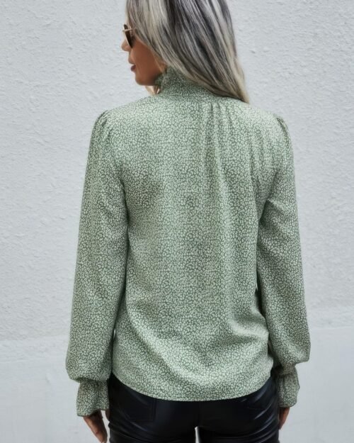 allover ruffle shirred neck flounce sleeve blouse