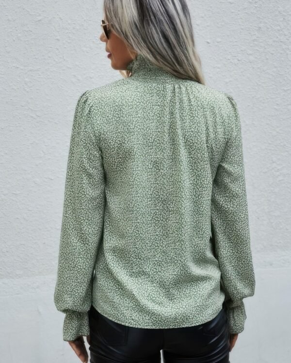 Allover Ruffle Shirred Neck Flounce Sleeve Blouse