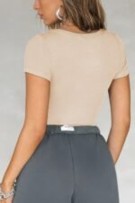 Solid Elastic Fir Short Sleeve Tank Shirt - Image 2
