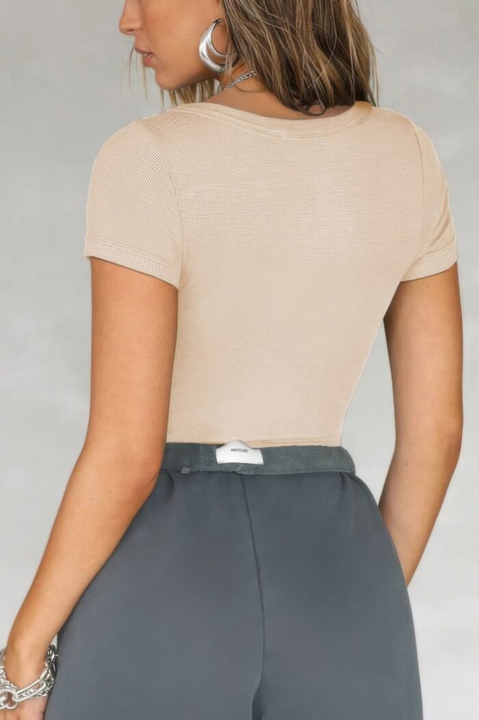 Solid elastic fir short sleeve tank shirt - image 2