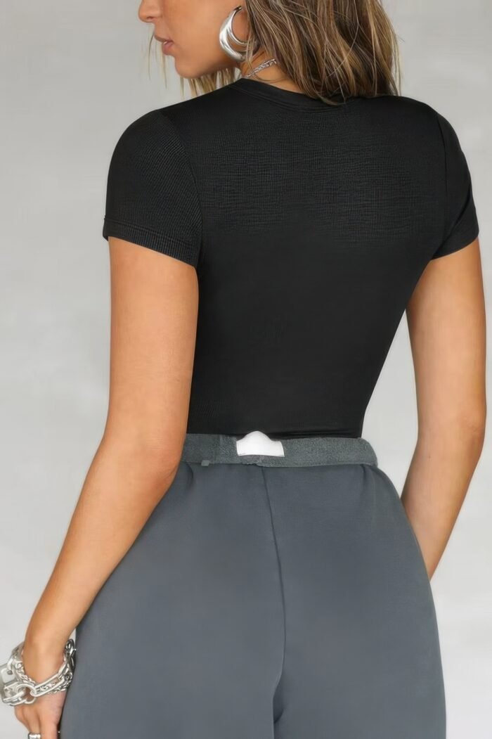 Solid elastic fir short sleeve tank shirt - image 5