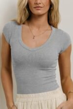Solid Elastic Fir Short Sleeve Tank Shirt - Image 7