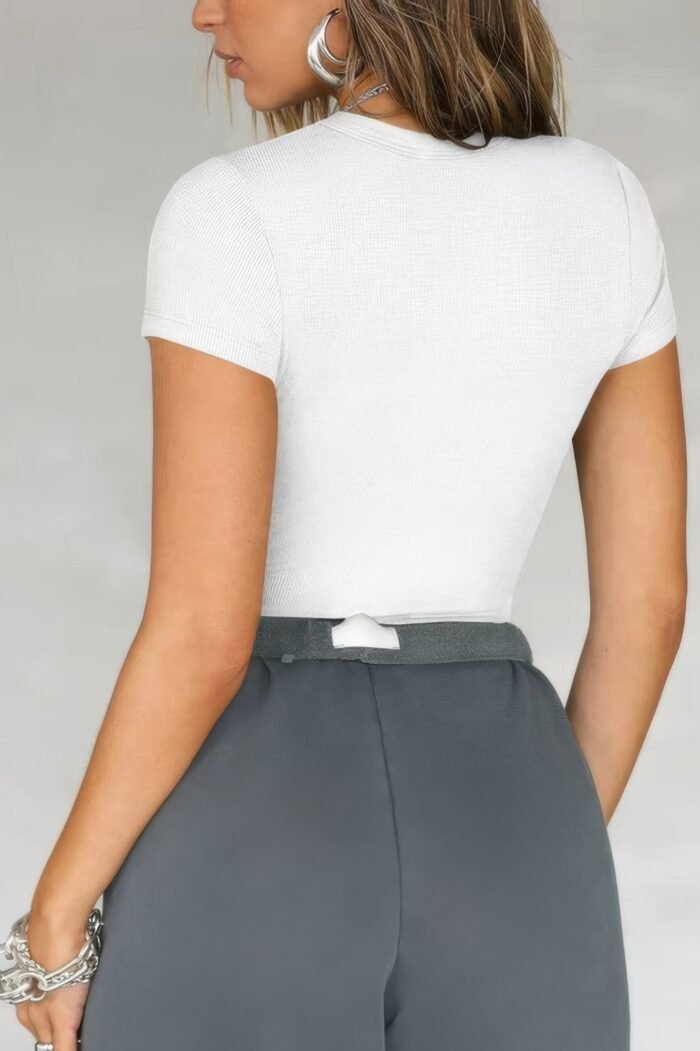 Solid elastic fir short sleeve tank shirt - image 12