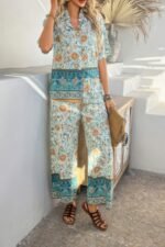 Two Pieces Button Down Boho Blouse Pant Sets - Image 2