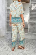 Two Pieces Button Down Boho Blouse Pant Sets - Image 3