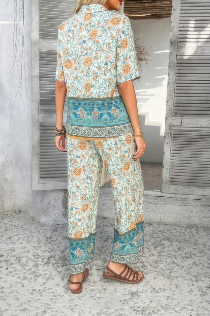 Two pieces button down boho blouse pant sets - image 3