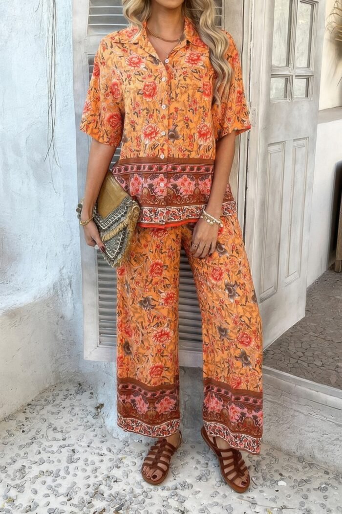 Two pieces button down boho blouse pant sets - image 4