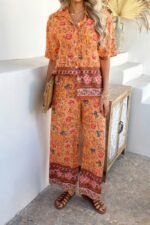 Two Pieces Button Down Boho Blouse Pant Sets - Image 5