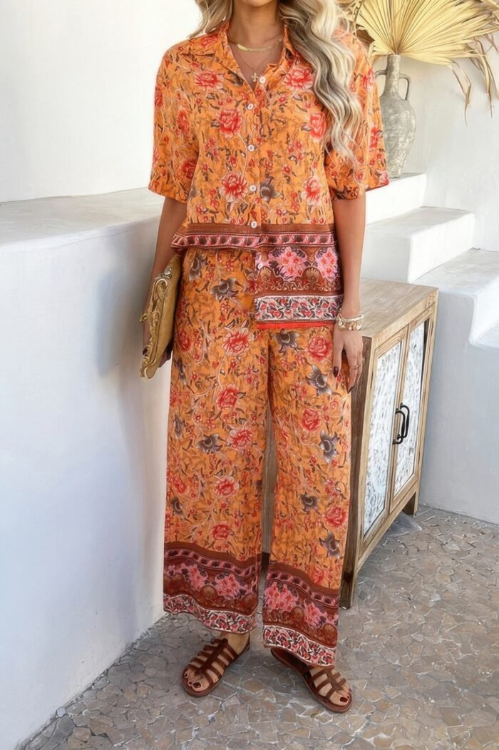 Two pieces button down boho blouse pant sets - image 5