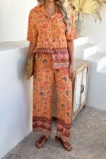 Two Pieces Button Down Boho Blouse Pant Sets - Image 6