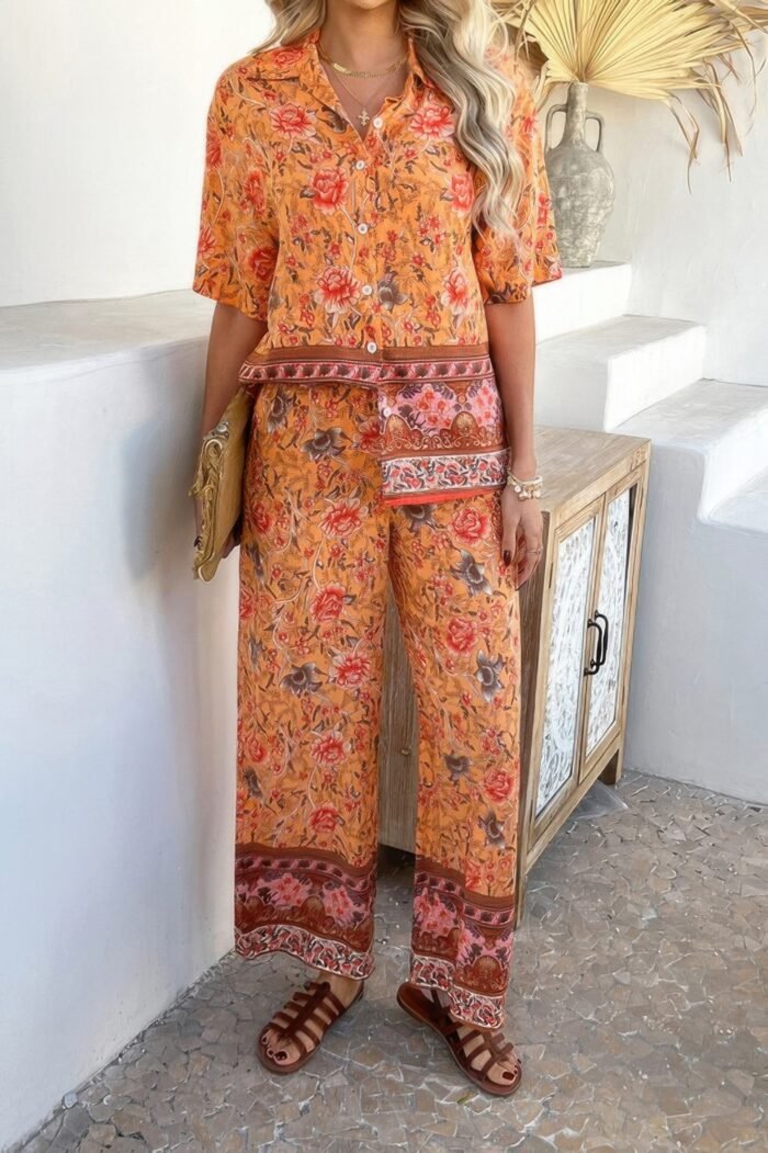 Two pieces button down boho blouse pant sets - image 6