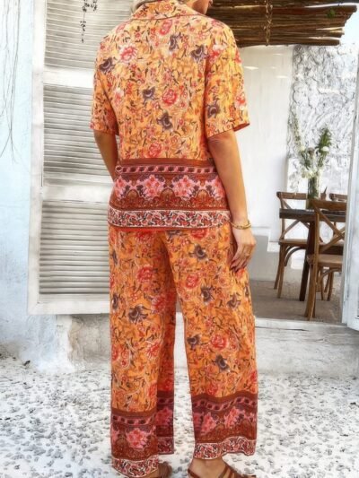 Two Pieces Button Down Boho Blouse Pant Sets Two Pieces Button Down Boho Blouse Pant Sets