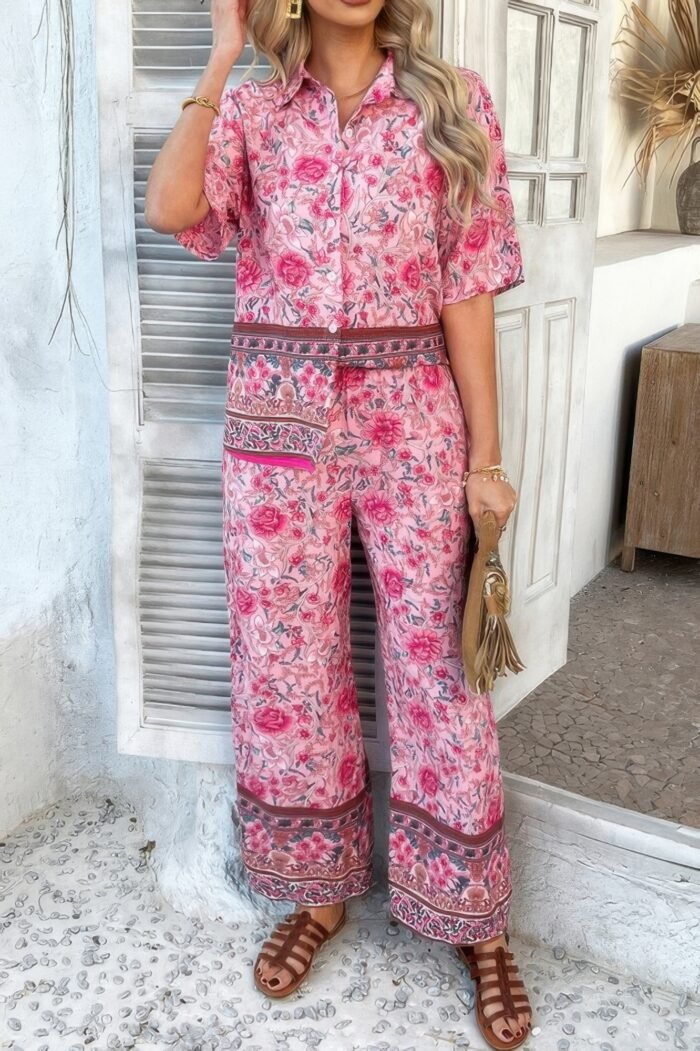 Two pieces button down boho blouse pant sets - image 10