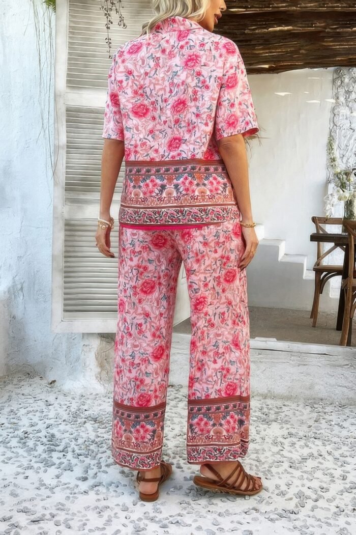 Two pieces button down boho blouse pant sets - image 11