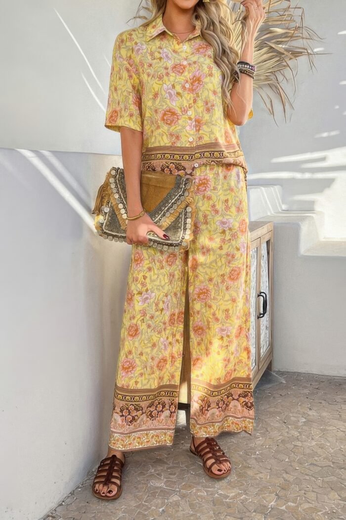 Two pieces button down boho blouse pant sets - image 12