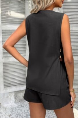 Two Pieces Button Down V Neck Suit Short Sets Two Pieces Button Down V Neck Suit Short Sets