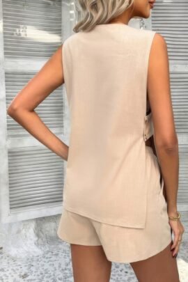 Two Pieces Button Down V Neck Suit Short Sets Two Pieces Button Down V Neck Suit Short Sets
