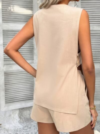 Two Pieces Button Down V Neck Suit Short Sets Two Pieces Button Down V Neck Suit Short Sets