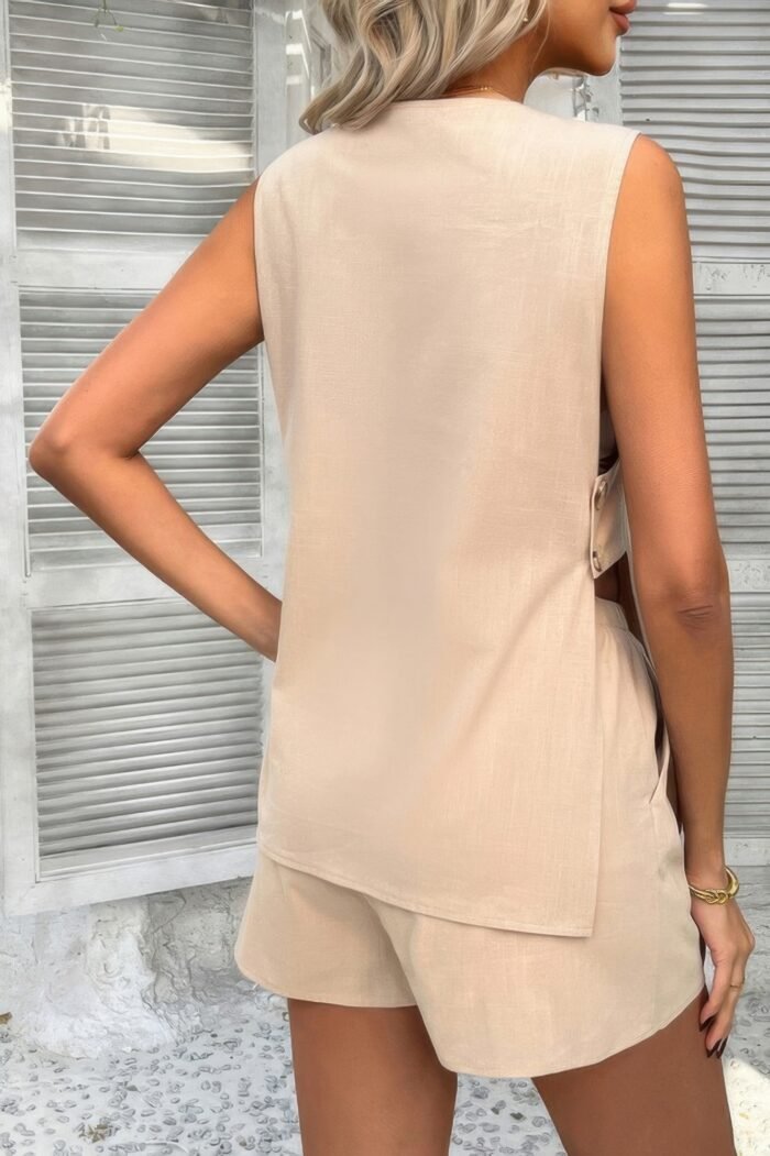 Two pieces button down v neck suit short sets - image 7