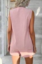 Two Pieces Button Down V Neck Suit Short Sets - Image 11