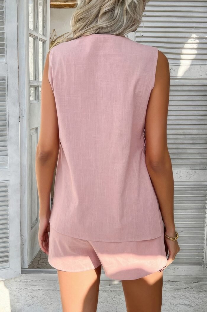 Two pieces button down v neck suit short sets - image 11