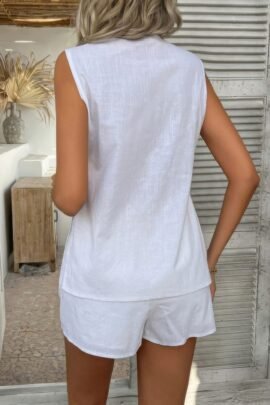 Two Pieces Button Down V Neck Suit Short Sets Two Pieces Button Down V Neck Suit Short Sets