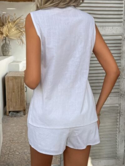 Two Pieces Button Down V Neck Suit Short Sets Two Pieces Button Down V Neck Suit Short Sets