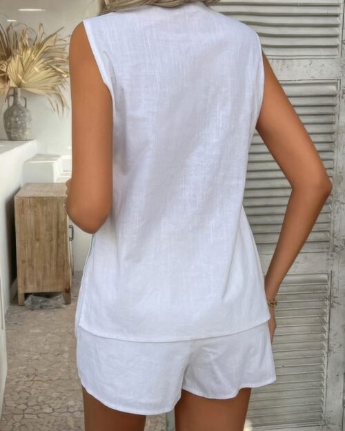 two pieces button down v neck suit short sets