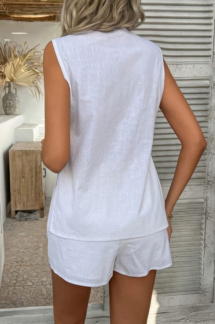 Two pieces button down v neck suit short sets - image 14