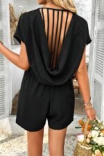 Solid Deep V Neck Drop Shoulder Loose Pockets Romper - Image 7