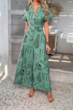 Allover Print V Neck Tie Waist Pockets Jumpsuit - Image 7