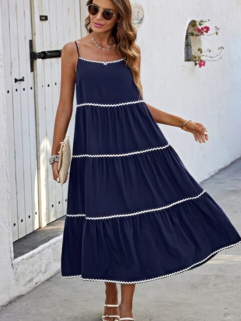 Spaghetti Strap Sleeveless Loose A Line Ankle Dress