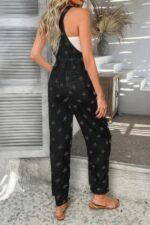 Star Print Button Tie Pockets Drawstring Jumpsuit - Image 3