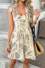 Allover Printed Tie Shoulder Pockets Romper