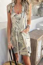 Allover Printed Tie Shoulder Pockets Romper - Image 2