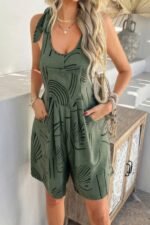 Allover Printed Tie Shoulder Pockets Romper - Image 4