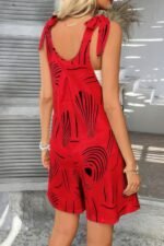 Allover Printed Tie Shoulder Pockets Romper - Image 11