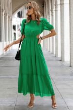Cut Out Waist Ruffle Hem Puff Sleeves Fit Dress - Image 7