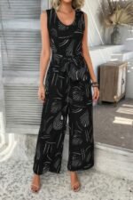 Allover Print Sleeveless Wide Leg Tie Waist Jumpsuit - Image 2