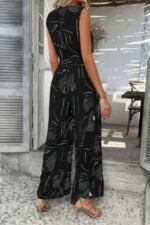 Allover Print Sleeveless Wide Leg Tie Waist Jumpsuit - Image 3