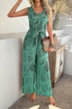 Allover Print Sleeveless Wide Leg Tie Waist Jumpsuit - Image 4