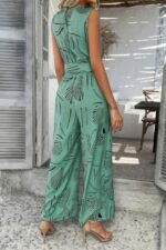 Allover Print Sleeveless Wide Leg Tie Waist Jumpsuit - Image 6