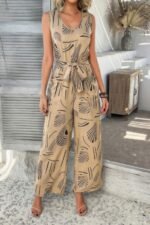Allover Print Sleeveless Wide Leg Tie Waist Jumpsuit - Image 7