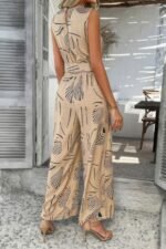 Allover Print Sleeveless Wide Leg Tie Waist Jumpsuit - Image 9