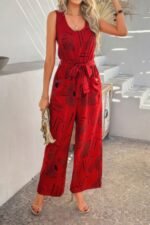 Allover Print Sleeveless Wide Leg Tie Waist Jumpsuit - Image 11