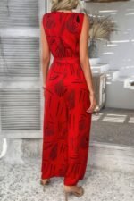 Allover Print Sleeveless Wide Leg Tie Waist Jumpsuit - Image 12
